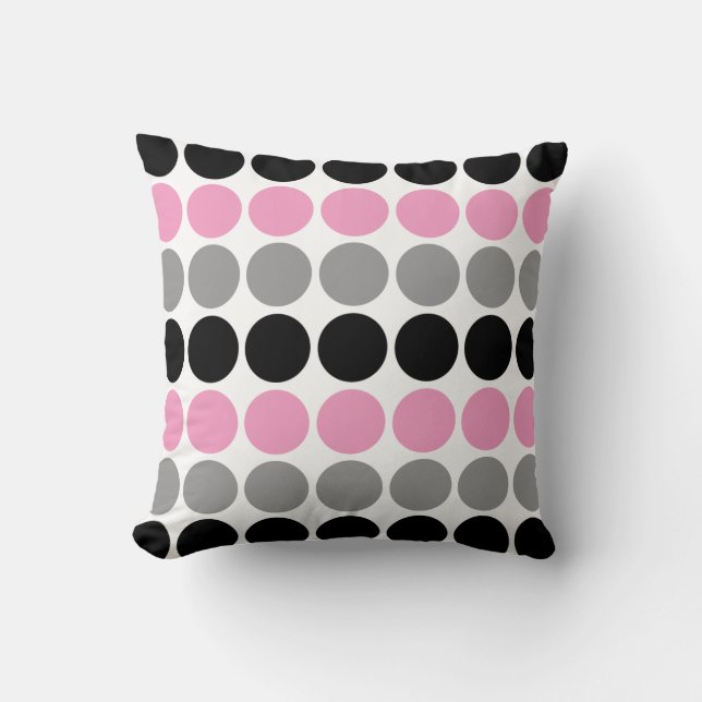 Pink, Grey, Black Retro Circles Pattern Cushion (Front)
