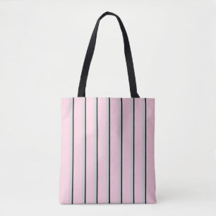 Pink, grey, black stripe print tote bag
