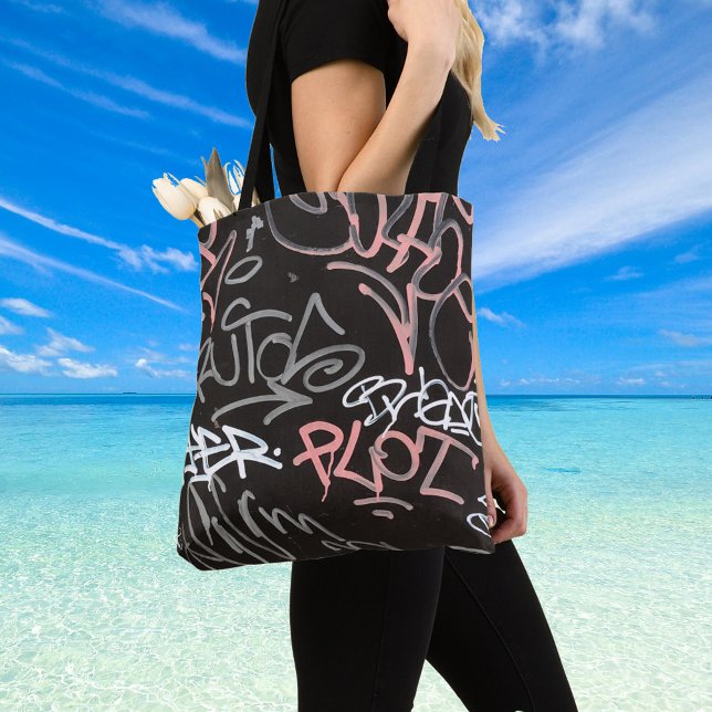 Pink, Grey & Black Urban Graffiti Style Tote Bag (Creator Uploaded)