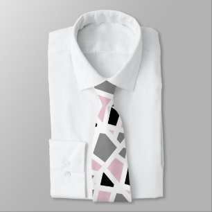 Pink grey Black White Geometric Tie