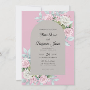 Pink Grey Bloom Wedding Invitation