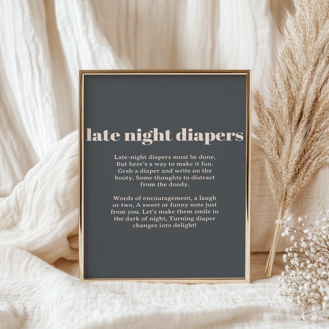 Pink Grey Boho Typography Baby Late Night Diaper Poster (Creator Uploaded)