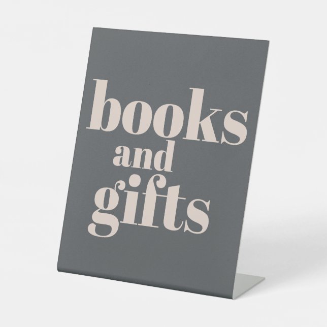 Pink Grey Boho Typography Baby Shower Books Gifts Pedestal Sign (Front)
