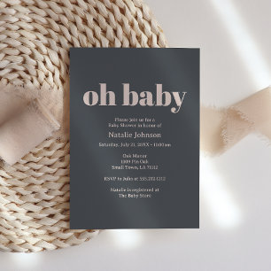 Pink Grey Boho Typography Oh Baby Shower Invitation