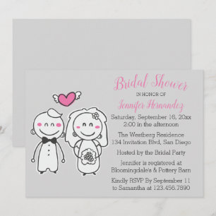 Pink & Grey Bridal Shower Bride & Groom Wedding Invitation