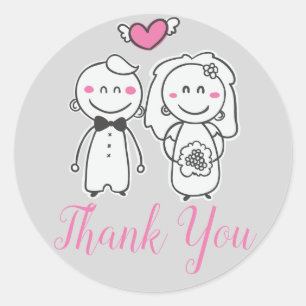 Pink & Grey Bride And Groom Thank You Wedding Classic Round Sticker