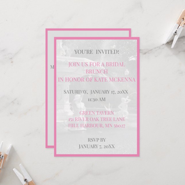  Pink/Grey  Bridesmaid luncheon brunch Invitation (Front/Back In Situ)