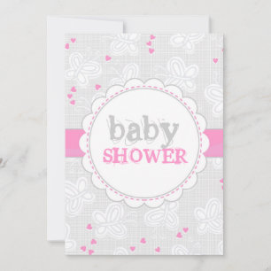 pink grey butterflies baby shower invitation
