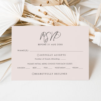 Pink & Grey Calligraphy RSVP Wedding Reply Card
