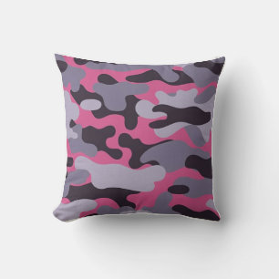 Pink Grey Camo Print Throw Pillow