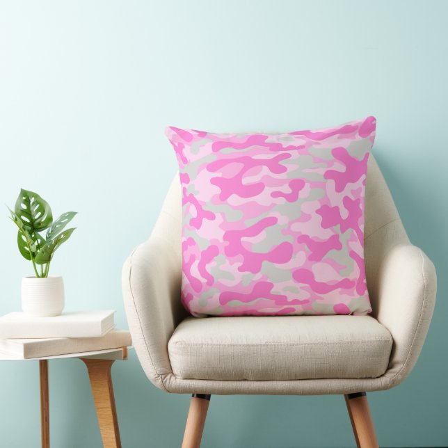 Pink Grey Camouflage Pattern  Cushion (Chair)
