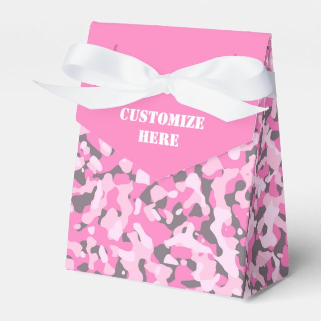 Pink & Grey Camouflaged Tent Favour Box (Front Side)