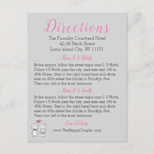 Pink & Grey Cartoon Bride & Groom Directions Card