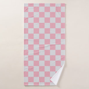 Pink + Grey Check Chequered Chequerboard Pattern Bath Towel