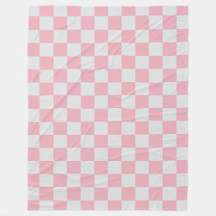 Pink + Grey Check Chequered Chequerboard Pattern Fleece Blanket