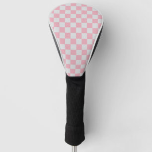 Pink + Grey Check Chequered Chequerboard Pattern Golf Head Cover