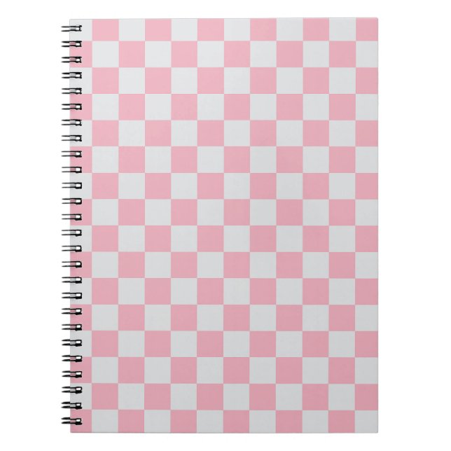 Pink + Grey Check Chequered Chequerboard Pattern Notebook (Front)