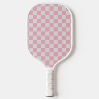 Pink + Grey Check Chequered Chequerboard Pattern Pickleball Paddle