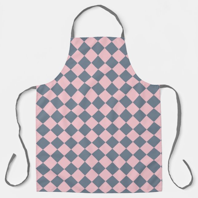 Pink Grey Chequered Diamond Pattern Apron (Front)
