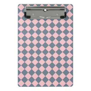 Pink Grey Chequered Diamond Pattern  Mini Clipboard