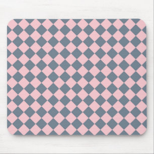 Pink Grey Chequered Diamond Pattern Mouse Pad