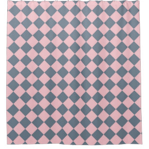 Pink Grey Chequered Diamond Pattern  Shower Curtain
