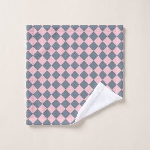 Pink Grey Chequered Diamond Pattern  Wash Cloth