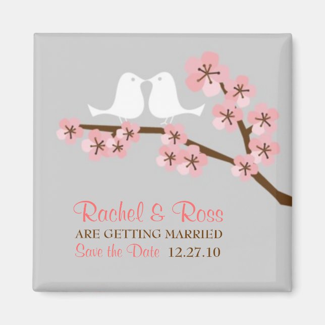 Pink & Grey Cherry Blossom Spring Save the Date Magnet (Front)