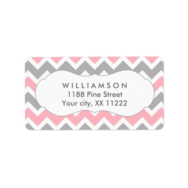 pink & grey chevron address labels shower favour (Front)