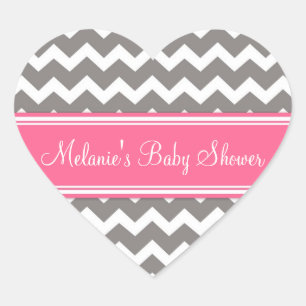 Pink Grey Chevron Baby Shower Favour Stickers