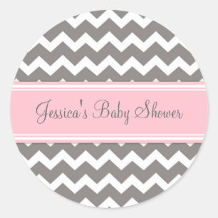 Pink Grey Chevron Baby Shower Favour Stickers