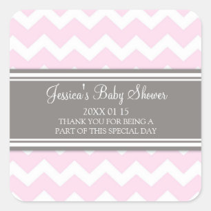 Pink Grey Chevron Baby Shower Favour Stickers