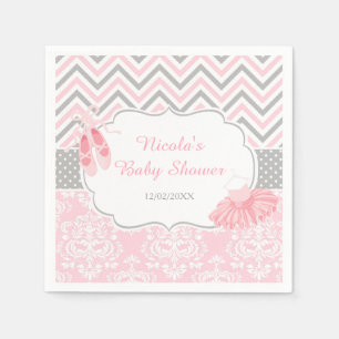 Pink & Grey Chevron Ballerina Baby Shower Napkin