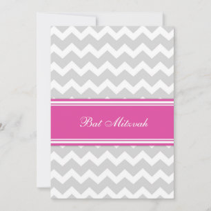 Pink Grey Chevron Bat Mitzvah Invitations