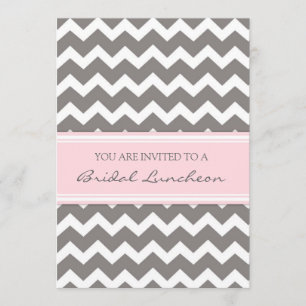 Pink Grey Chevron Bridal Lunch Invitation Cards