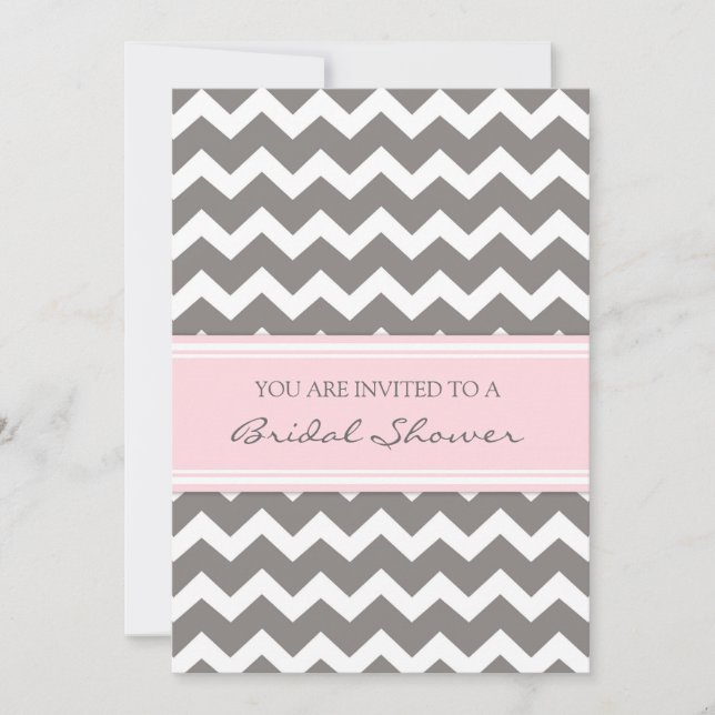 Pink Grey Chevron Bridal Shower Invitation Cards (Front)