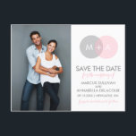 Pink & Grey Circle Monogram Save the Date Postcard<br><div class="desc">Pink and Grey Entwined Circle Monogram Save the Date Postcard</div>