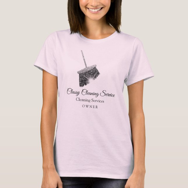 Pink Grey Cleaning Services Maid Hause Keeping T-Shirt (Front)