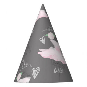 Pink & Grey Couture Ballerina Birthday Party Hat