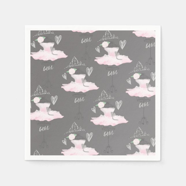 Pink & Grey Couture Ballerina Birthday Party Napkin (Front)