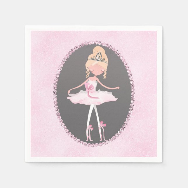 Pink & Grey Couture Ballerina Birthday Party Napkin (Front)