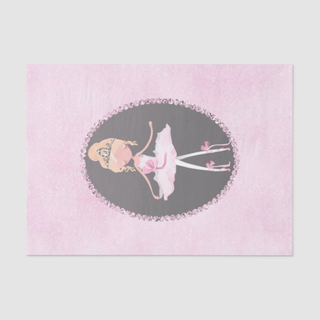 Pink & Grey Couture Ballerina Birthday Party Tissue Paper (Front)