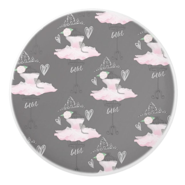 Pink & Grey Couture Ballerina Girls Bedroom Ceramic Knob (Front)