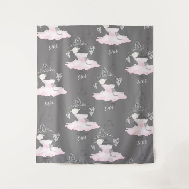 Pink & Grey Couture Ballerina Girls Bedroom Tapestry (Front)