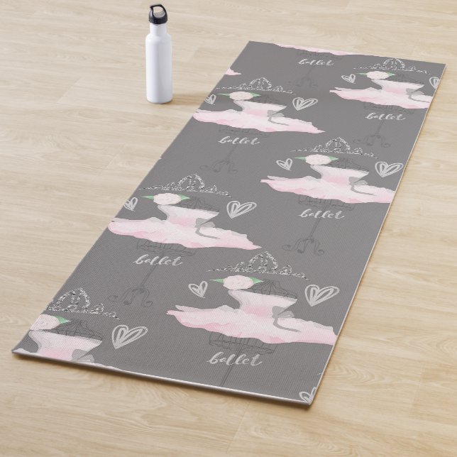 Pink & Grey Couture Ballerina Girls Chic Fashion Yoga Mat (In Situ)