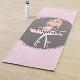Pink & Grey Couture Ballerina Girls Personalised Yoga Mat