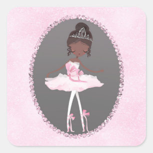 Pink Grey Couture Ethnic Ballerina Birthday Party Square Sticker