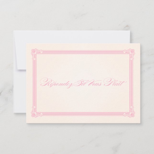 Pink, Grey & Cream Poster Style Wedding RSVP Card (Front)