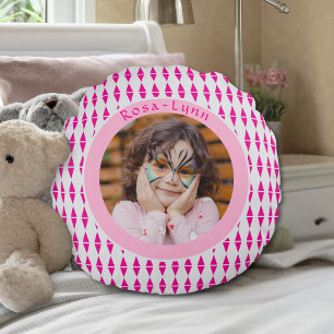 Pink Grey Custom Photo Round Cushion