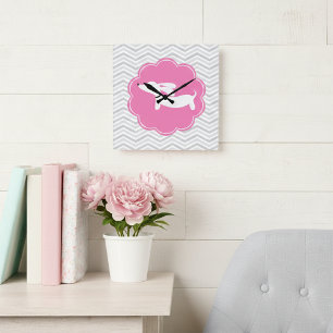Pink & Grey Dachshund Doxie Nursery Wall Clock